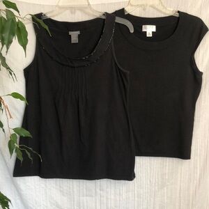 LOFT & ANN TAYLOR size MP lot of 2 black camisoles tank tops pleats & beaded
